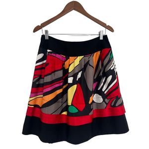 Silk Nygard Collection Black Red Abstract Print A-Line Mini Skirt Colour Block